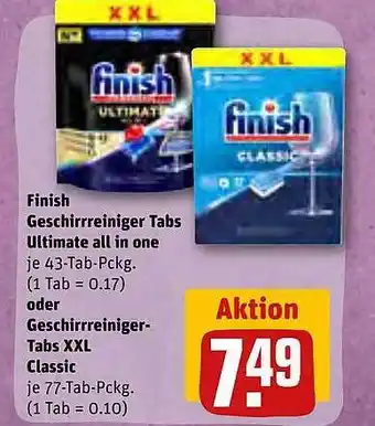 REWE Finish geschirreiniger tabs ultimate all in one oder geschirreiniger. tabs xxl classic Angebot