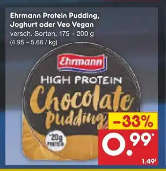 Netto Marken-Discount Ehrmann High Protein Pudding, Joghurt o. Veo Vegan 175-200g Angebot