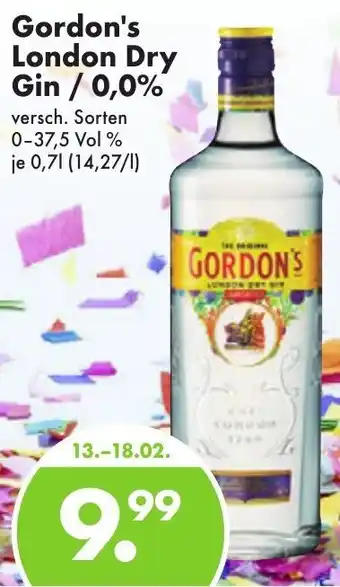 Trink und Spare Gordon's London Dry Gin/0,0% 0,7 L Angebot