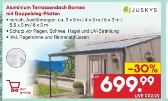 Netto Marken-Discount Juskys Aluminium Terrassendach Borneo mit Doppelsteg-Platten Angebot