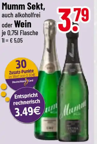 trinkgut Mumm Sekt o. Wein 750ml Angebot