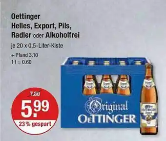 V Markt Oettinger helles, export, pils, radler oder alkoholfrei Angebot