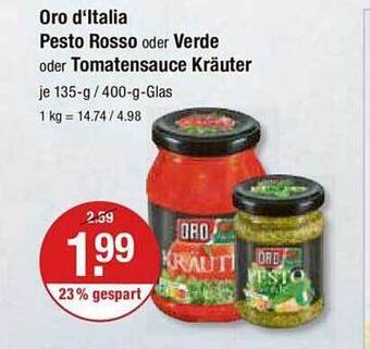 V Markt Oro d'italia pesto rosso oder verde oder tomatensauce kräuter Angebot