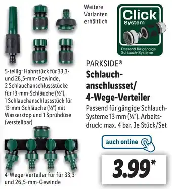 Lidl Parkside Schlauch-anschlussset/4 Wege Verteiler Angebot