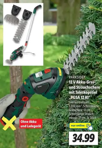 Lidl Parkside 12 V Akku Gras und Strauchschere mit Teleskopstiel PGSA 12 A1 Angebot