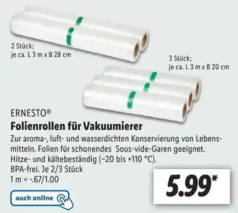 Lidl Ernesto Folienrollen für Vakuumierer Angebot