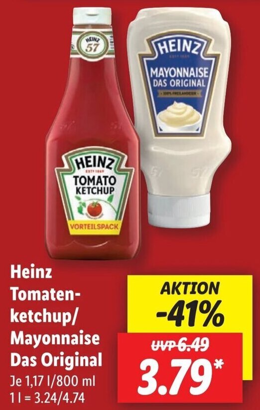 Heinz Tomatenketchup/Mayonnaise Das Original 1,17 L/800 ml Angebot bei Lidl
