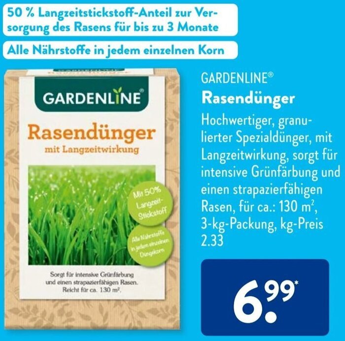 Gardenline Rasendnger 3 kg Packung Angebot bei Aldi Sd