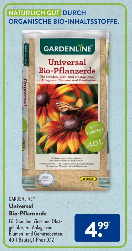 Gardenline Universal Bio Pflanzerde 40 L Beutel Angebot bei Aldi Süd