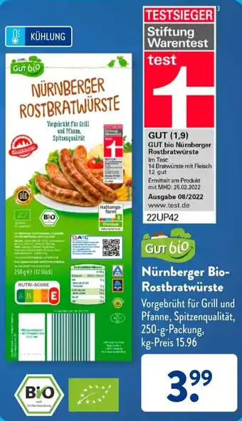 Aldi Süd Gut Bio Nürnberger Bio Rostbratwürste 250 g Packung Angebot