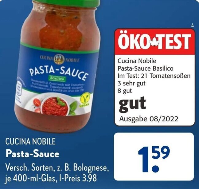 Cucina Nobile Pasta Sauce 400 ml Glas Angebot bei Aldi Süd