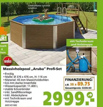 Globus Baumarkt Massivholzpool „aruba” profi-set weka Angebot