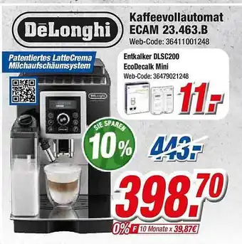 Expert Klein Delonghi kaffeevollautomat ecam 23.463.b Angebot