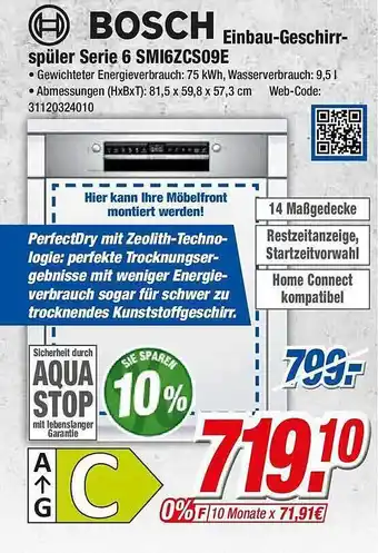 Expert Klein Bosch einbau-geschirrspüler serie 6 smi6zcs09e Angebot