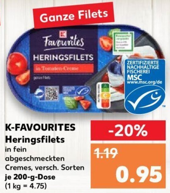 KFavourites Heringsfilets 200 g Dose Angebot bei Kaufland