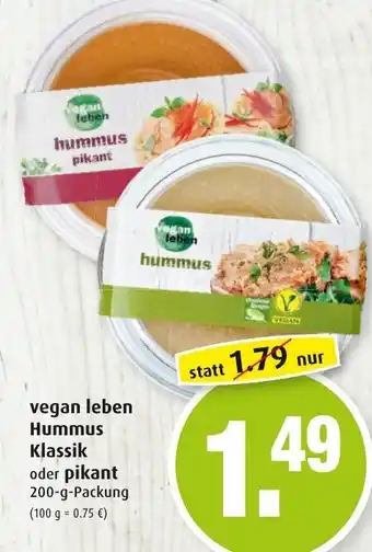 Markant Vegan Leben Hummus Klassik oder Pikant 200g Angebot