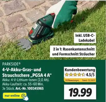 Lidl Parkside 4-v-akku-gras- und strauchschere „pgsa 4 a“ Angebot