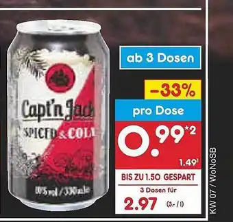 Netto Marken-Discount Capt'n jack spiced & cola Angebot