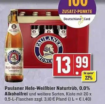 Edeka Paulaner hefe-weißbier naturtrüb, 0,0% alkoholfrei Angebot