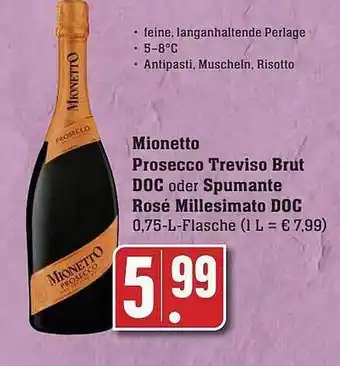 Scheck-in-Center Mionetto prosecco treviso brut doc oder spumante rosé millesimato doc Angebot