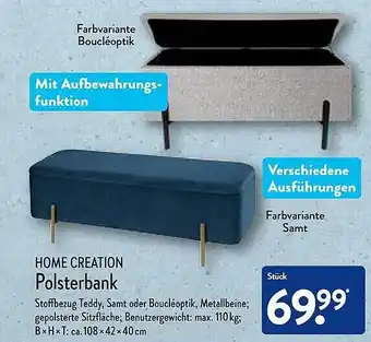 Aldi Nord Home creation polsterbank Angebot