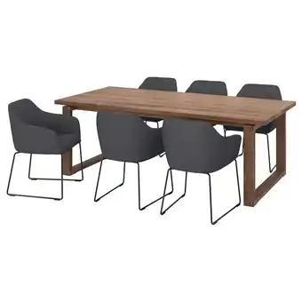 IKEA Mörbylånga / tossberg tisch und 6 armlehnstühle eichenfurnier braun las./metall grau Angebot