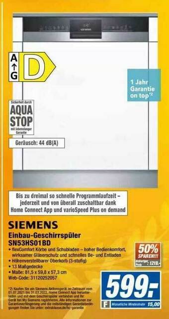 Expert Siemens Einbau Geschirrspüler Sn53hs01 Bd Angebot