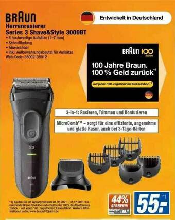 Expert Braun Herrenrasierer Series 3 Shave&style 3000bt Angebot