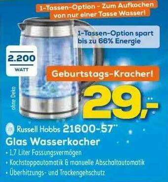 Euronics XXL Russel Hobbs 21600-57 Glas Wasserkocher Angebot