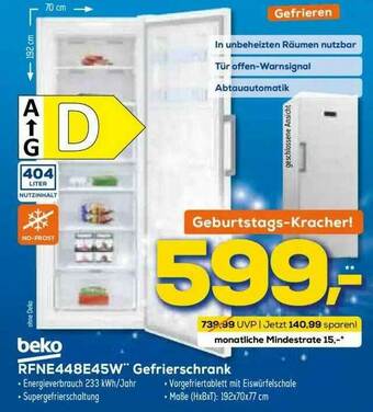 Euronics XXL Beko Rfne44845w Gefrierschrank Angebot