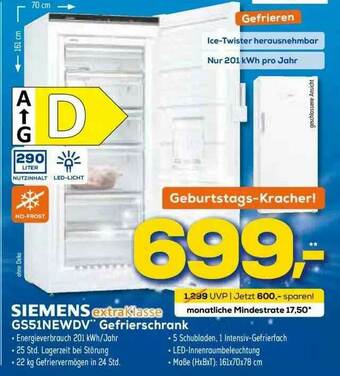 Euronics XXL Siemens Extraklasse Gs51newdv Gefrierschrank Angebot