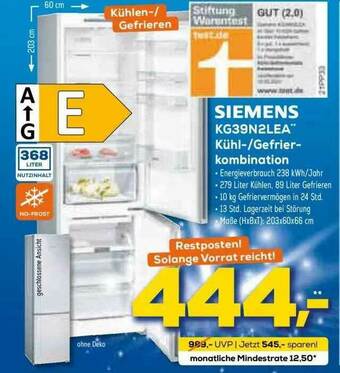 Euronics XXL Siemens Kg39n2lea Kühl- Gefrier- Kombination Angebot