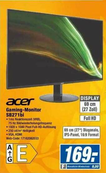 Expert Acer Gaming Monitor Sb271bi Angebot