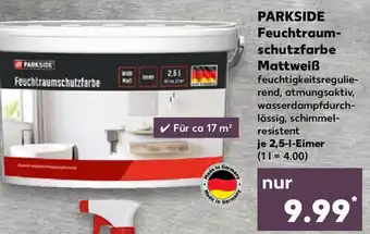 Kaufland Parkside Feuchtraumschutzfarbe Mattweiß 2,5 L Eimer Angebot