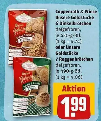 REWE Coppenrath & wiese unsere goldstücke 6 dinkelbrötchen oder unsere 7 roggenbrötchen Angebot