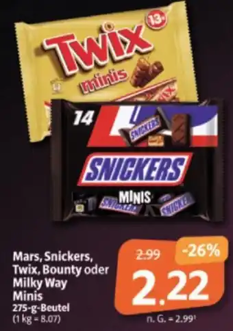 Markant Markt Mars, Snickers, Twix, Bounty oder Milky Way Minis 275 g Beutel Angebot