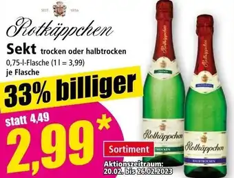 Norma Rotkäppchen Sekt 0,75 L Flasche Angebot