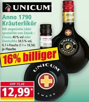 Norma Unicum Anno 1790 Kräuterlikör 0,7 L Flasche Angebot