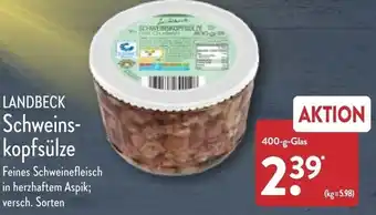 Aldi Nord Landbeck Schweinskopfsülze 400 g Glas Angebot