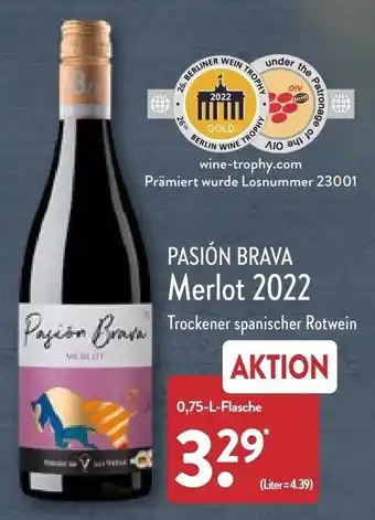 Aldi Nord Pasión Brava Merlot 2022, 0,75 L Flasche Angebot