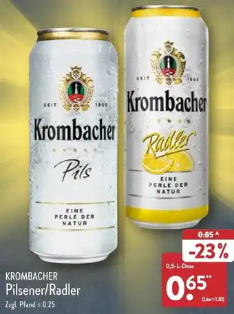 Aldi Nord Krombacher Pilsener/Radler 0,5 L Dose Angebot