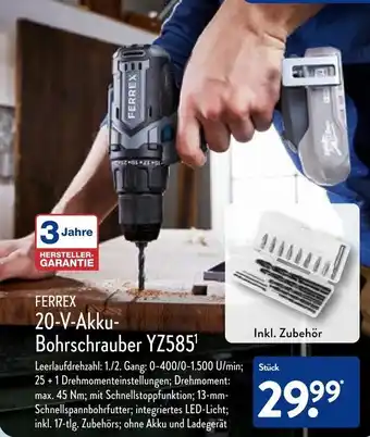 Aldi Nord Ferrex 20 V Akku Bohrschrauber YZ585 Angebot