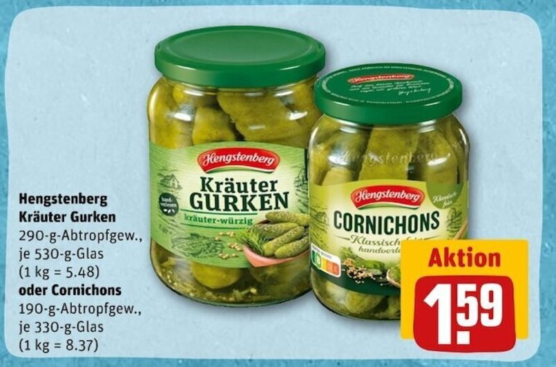 Hengstenberg Krauter Gurken o. Cornichons 530/330g Angebot bei REWE Center