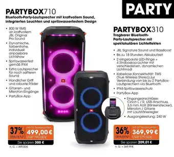 CITTI Markt Partybox710 bluetooth-party-lautsprecher mit kraftvollem sound, integrierien leuchten und spritzwasserfestem design oder trag Angebot