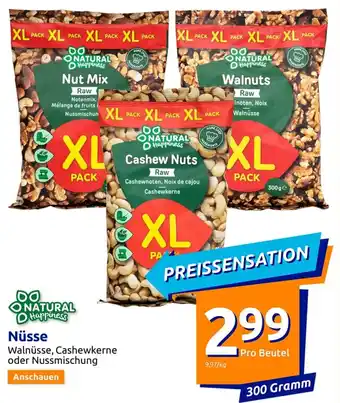 Action Natural Happiness Walnüsse, Cashewkerne oder Nussmischung 300 Gramm Angebot