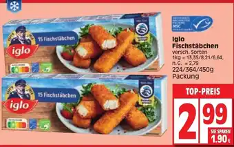 Edeka Iglo Fischstäbchen 224/364/450 g Packung Angebot