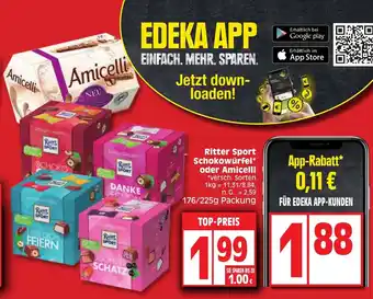 Edeka Ritter Sport Schokowürfel oder Amicelli 176/225 g Packung Angebot