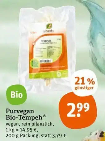 tegut Purvegan Bio Tempeh 200 g Packung Angebot