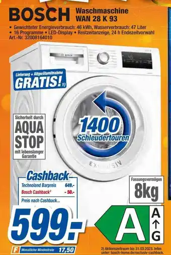expert Techno Land Bosch waschmaschine wan 28 k 93 Angebot