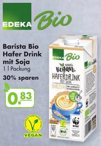 Handelshof Edeka Bio Barista Bio Hafer Drink mit Soja 1 L Packung Angebot